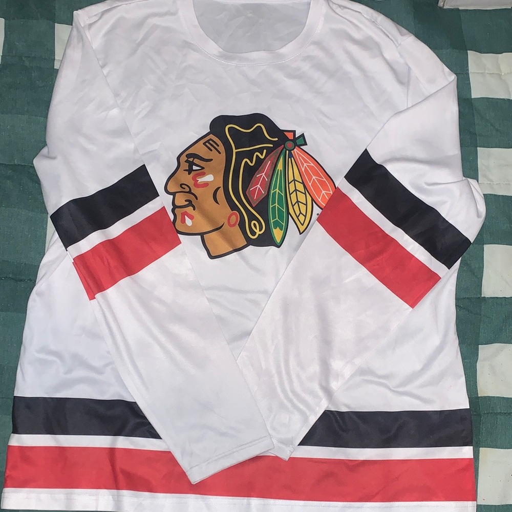 White Long Sleeve Hockey Jersey with Logo
